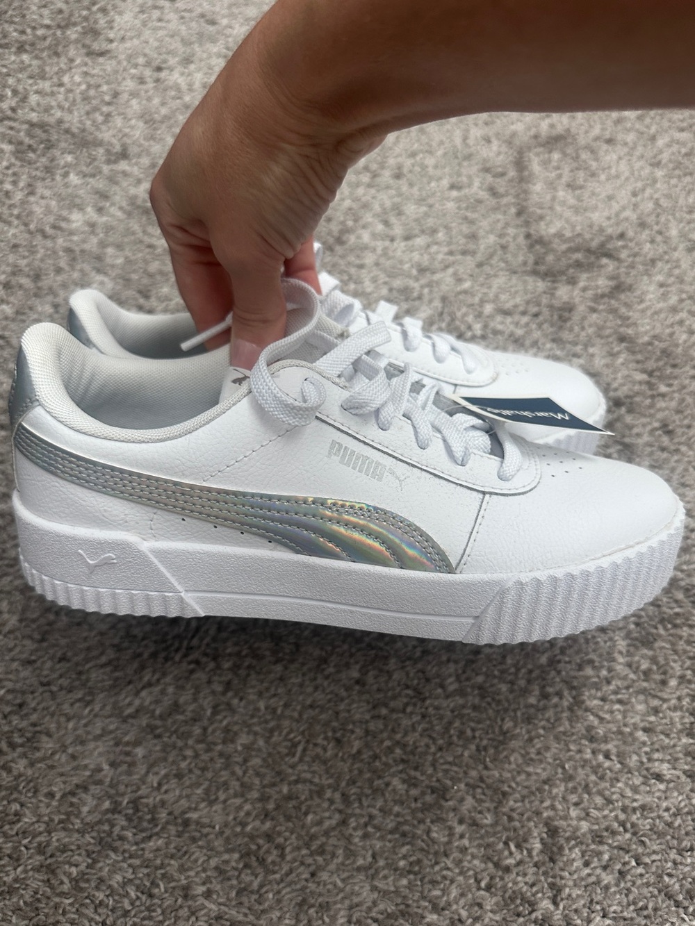 Puma White Platform Sneakers with Iridescent Formstrip